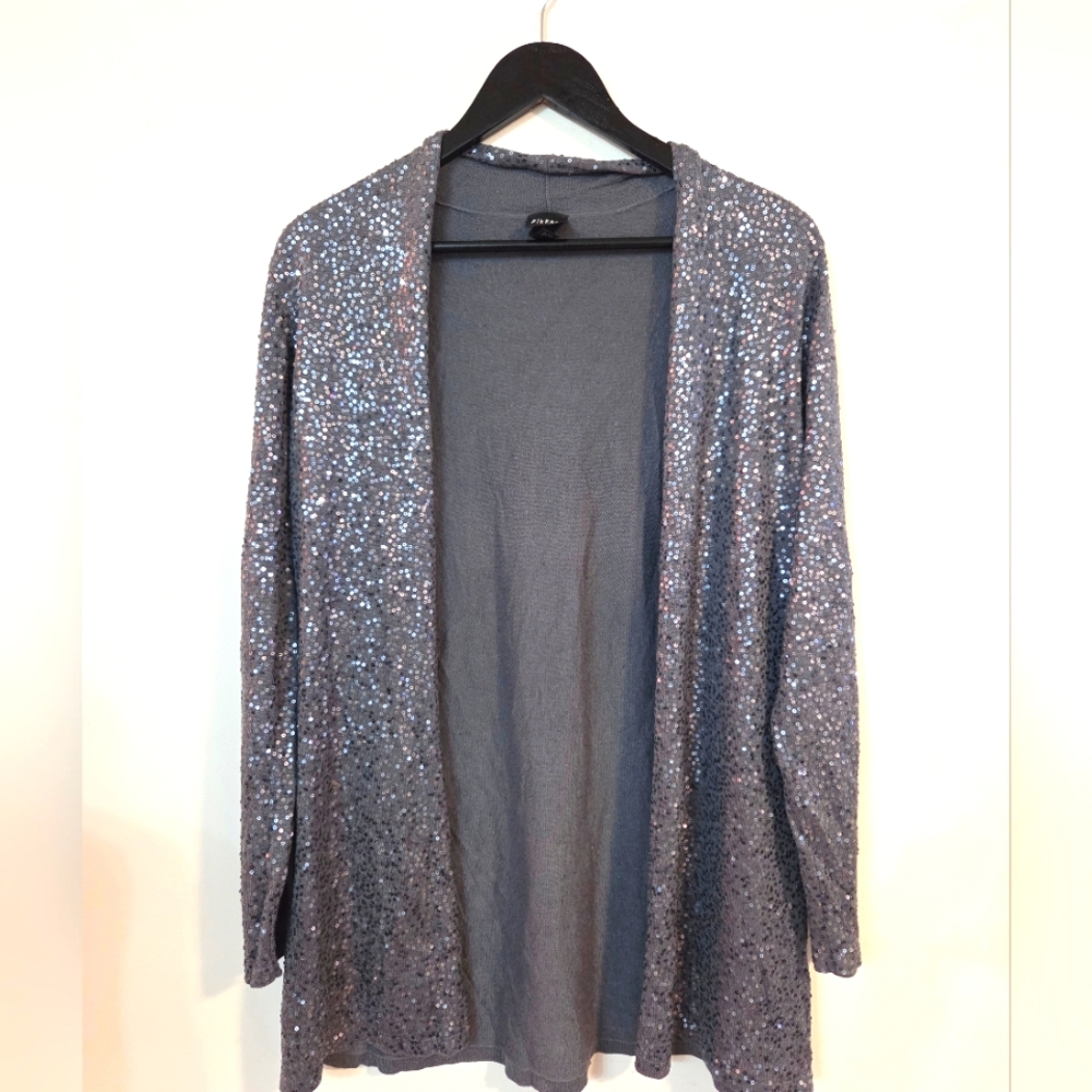Eileen Fisher silk/cotton sequined open front jacket Sz M